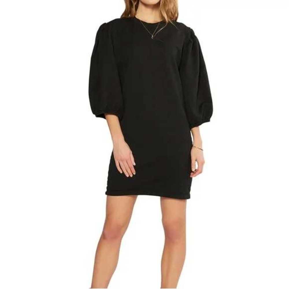 Etica Womens M Sweatshirt Dress Black Puff Sleeve Cotton Mini‎ Isabelle